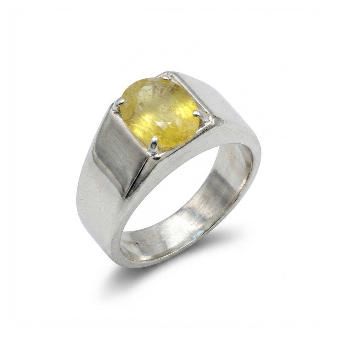 Yellow Sapphire Men Ring - Flat-Top