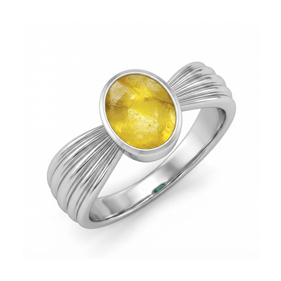 Yellow Sapphire Men Ring - Shell-Ribbed