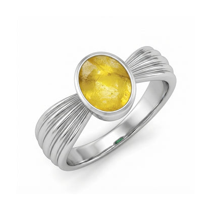 Yellow Sapphire Men Ring - Shell-Ribbed