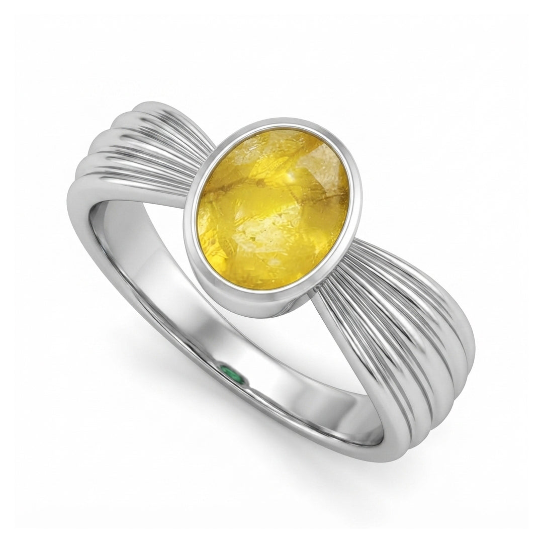 Yellow Sapphire Men Ring - Shell-Ribbed