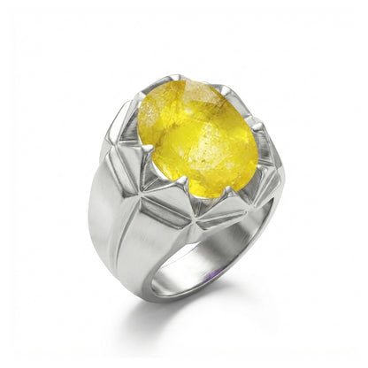 Yellow Sapphire Men Ring - Brushed