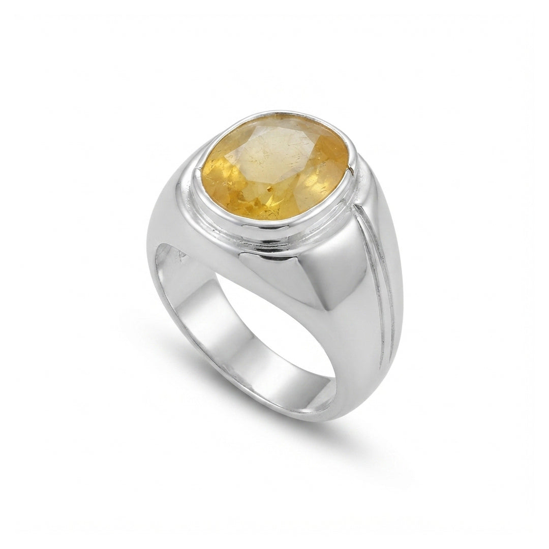 Yellow Sapphire Men Ring - Dual Side