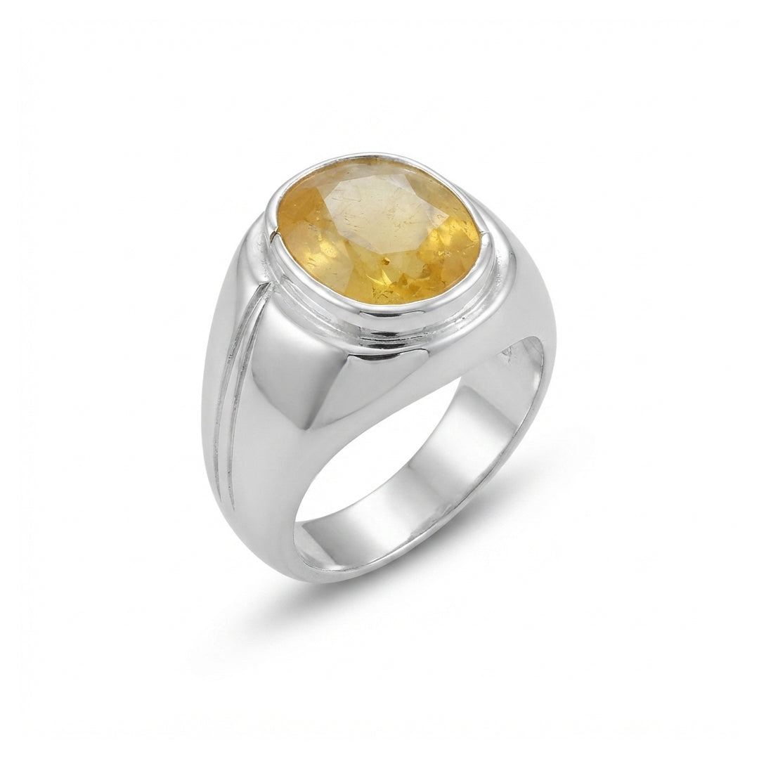 Yellow Sapphire Men Ring - Dual Side