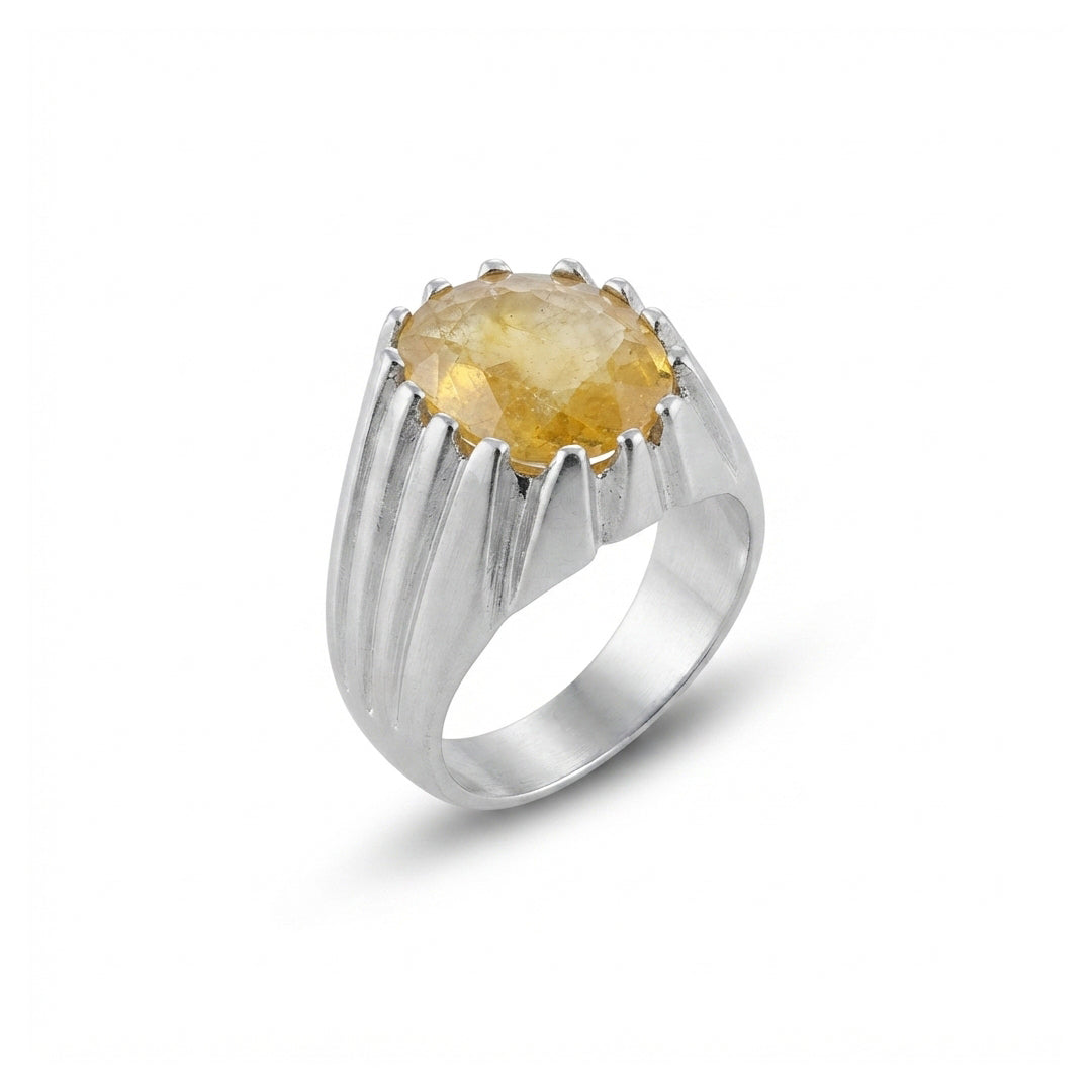 Yellow Sapphire Men Ring - Multi-Prong Castle