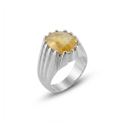 Yellow Sapphire Men Ring - Multi-Prong Castle