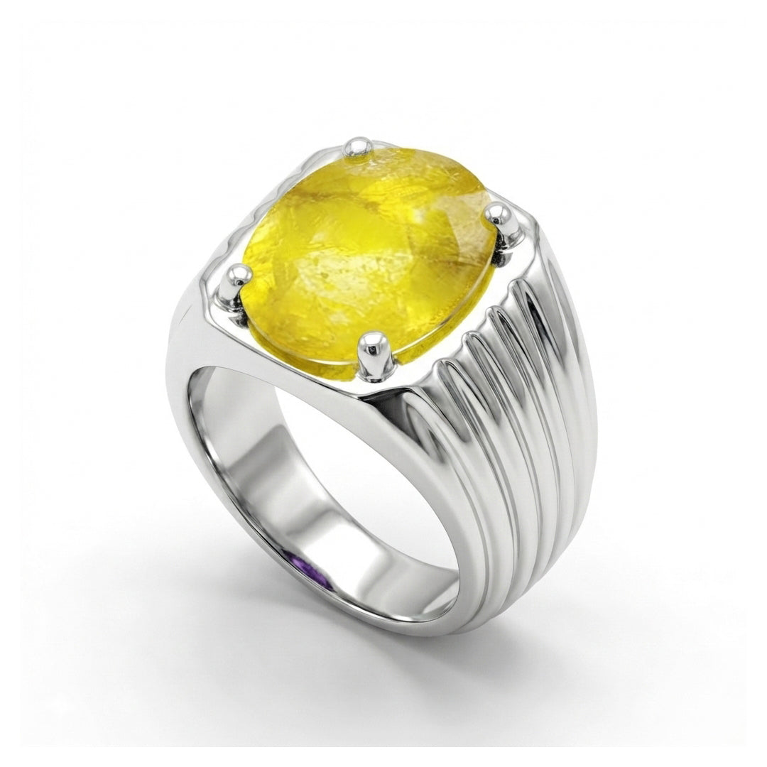 Yellow Sapphire Men Ring - Wide
