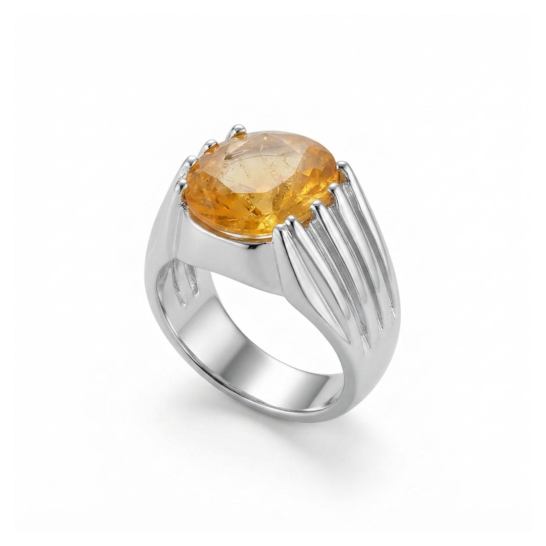 Yellow Sapphire Men Ring - Flanked
