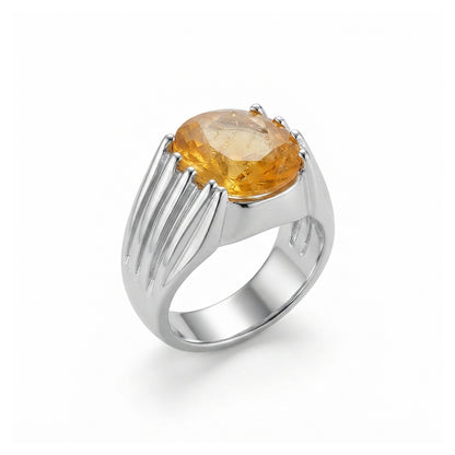 Yellow Sapphire Men Ring - Flanked