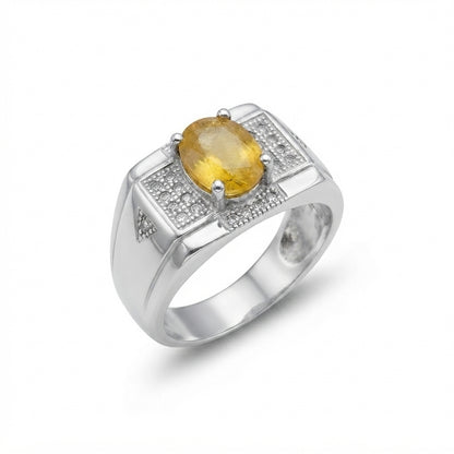 Yellow Sapphire Men Ring - Geometric