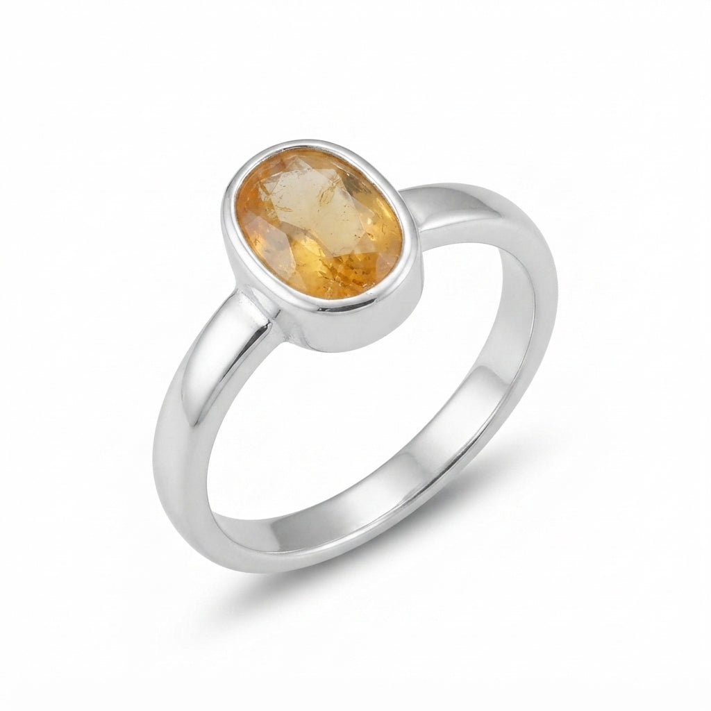 Yellow Sapphire Women Ring - Bezel Solitaire