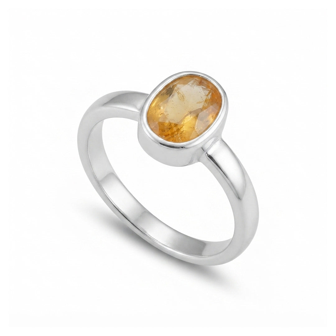 Yellow Sapphire Women Ring - Bezel Solitaire