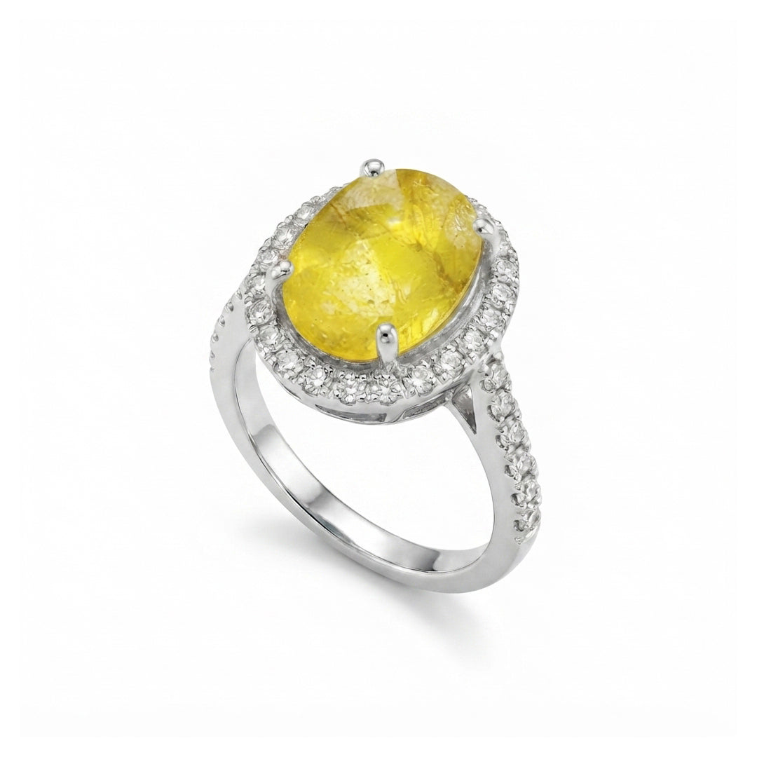 Yellow Sapphire Women Ring - Oval Halo