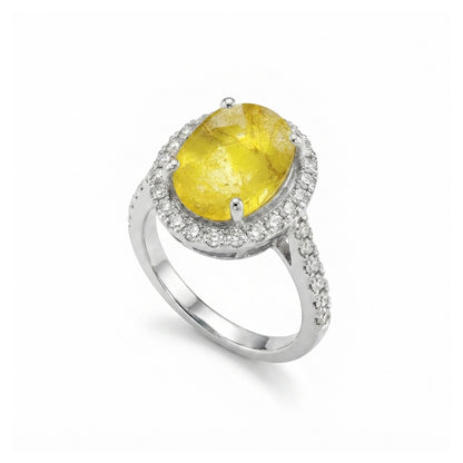Yellow Sapphire Women Ring - Oval Halo