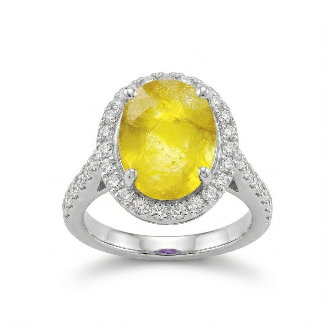 Yellow Sapphire Women Ring - Oval Halo