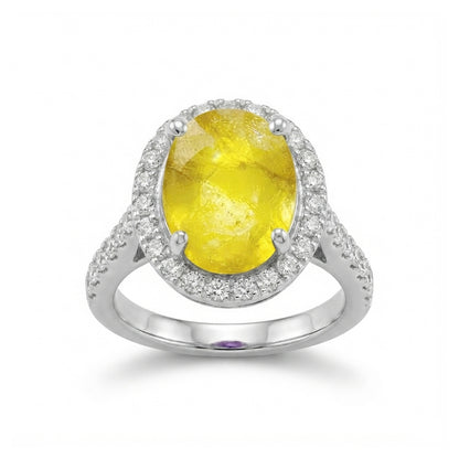 Yellow Sapphire Women Ring - Oval Halo