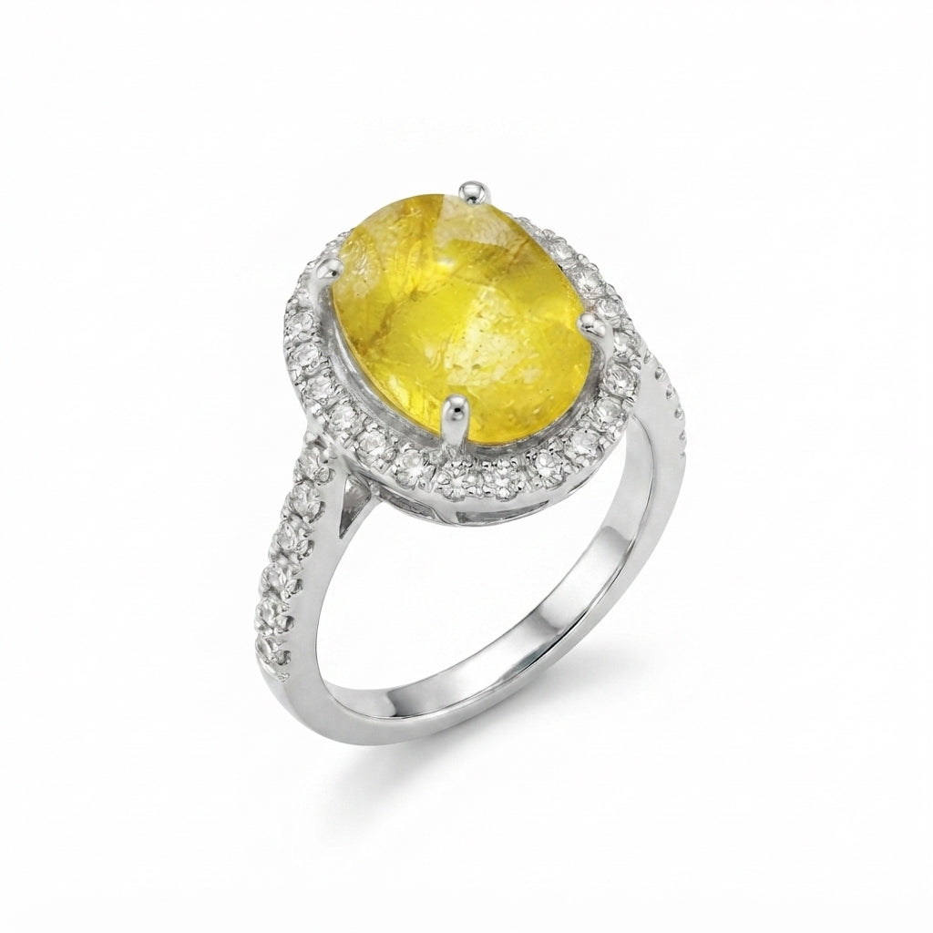 Yellow Sapphire Women Ring - Oval Halo