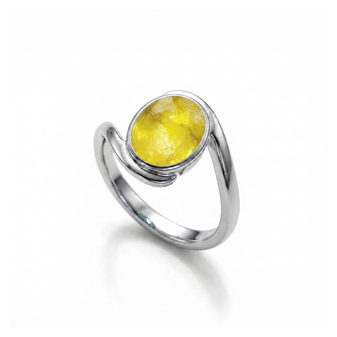 Yellow Sapphire Women Ring - Oval Bezel Bypass
