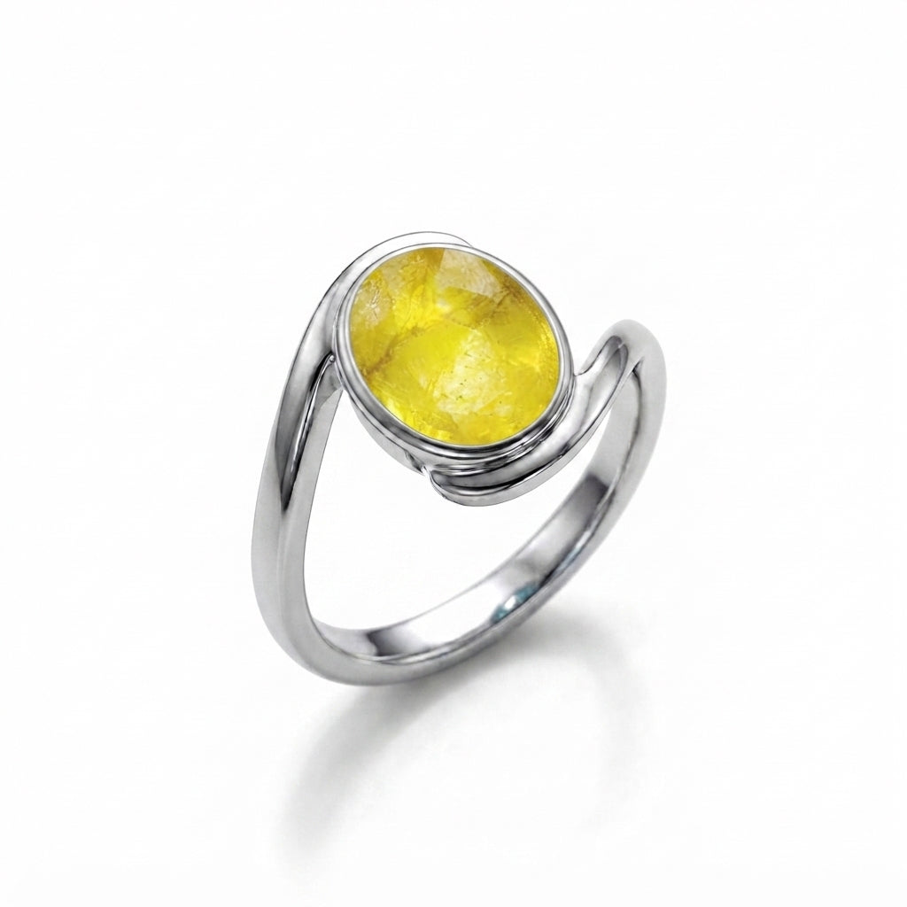 Yellow Sapphire Women Ring - Oval Bezel Bypass