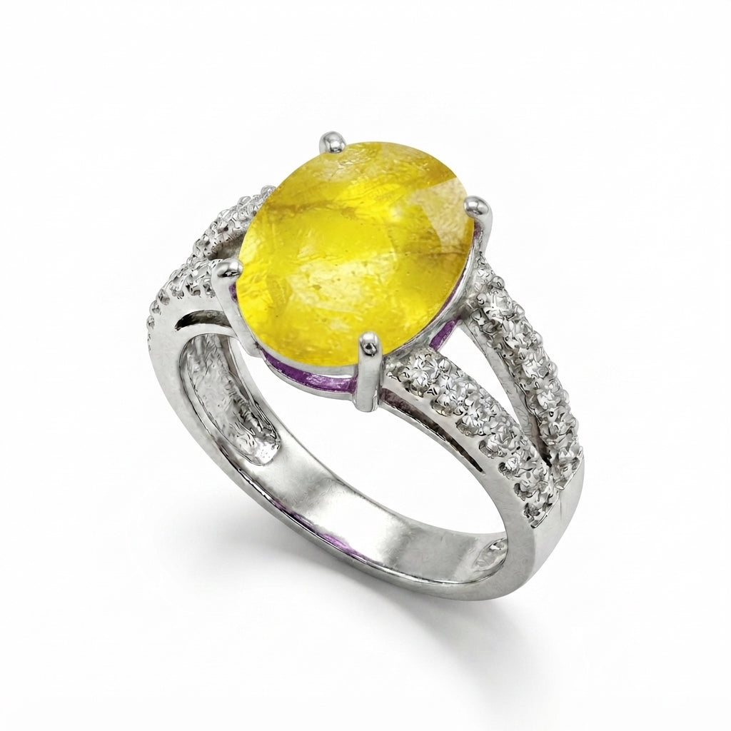 Yellow Sapphire Women Ring - Double-Row