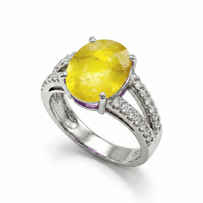 Yellow Sapphire Women Ring - Double-Row