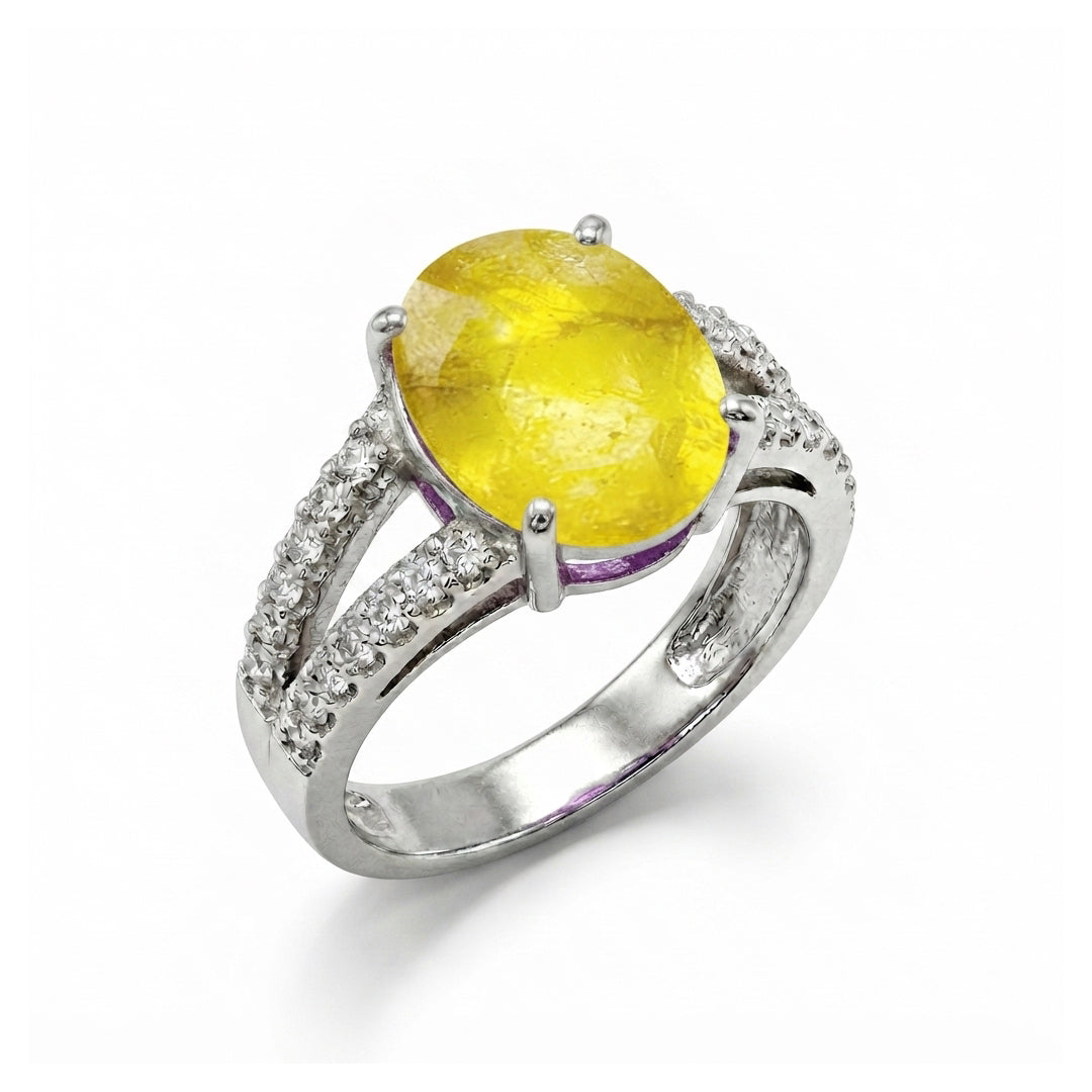 Yellow Sapphire Women Ring - Double-Row
