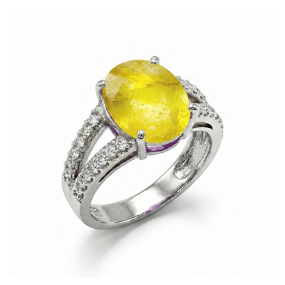Yellow Sapphire Women Ring - Double-Row