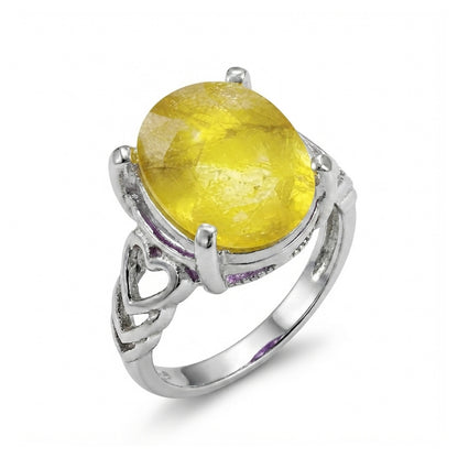 Yellow Sapphire Women Ring - Oval Heart-Motif Solitaire
