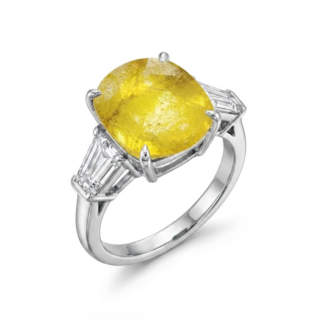 Yellow Sapphire Women Ring - Cushion Three-Stone