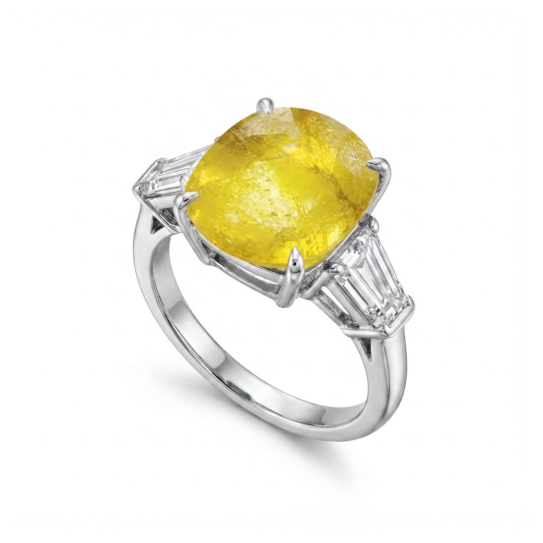 Yellow Sapphire Women Ring - Cushion Three-Stone
