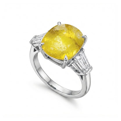 Yellow Sapphire Women Ring - Cushion Three-Stone