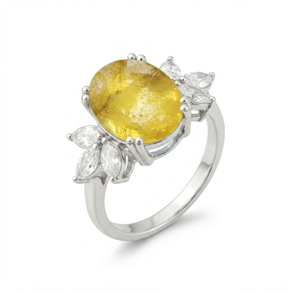 Yellow Sapphire Women Ring - Floral Cluster