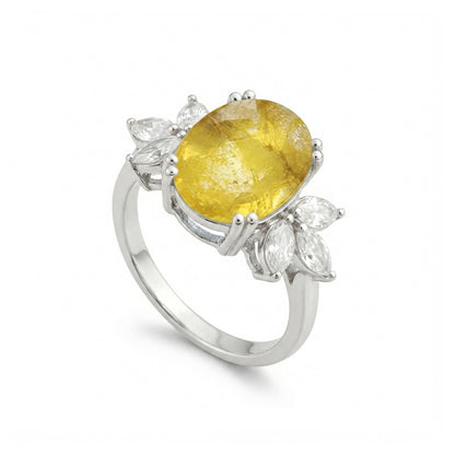Yellow Sapphire Women Ring - Floral Cluster