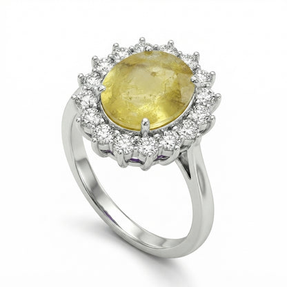 Yellow Sapphire Women Ring - Sunburst Halo