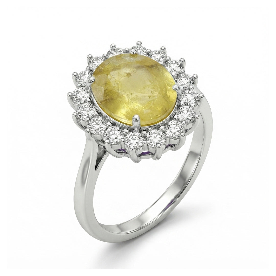 Yellow Sapphire Women Ring - Sunburst Halo
