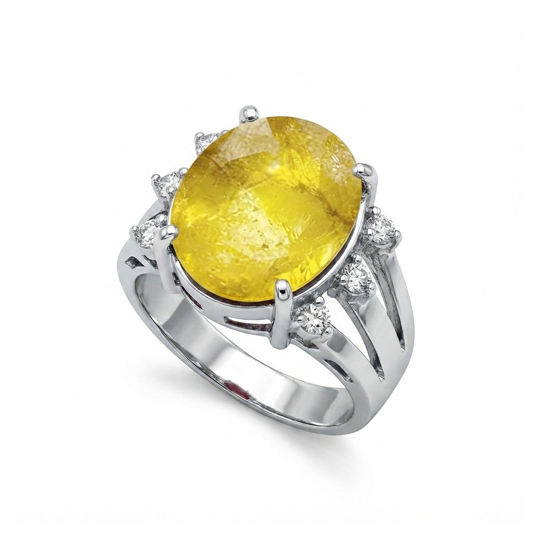 Yellow Sapphire Women Ring - Triple