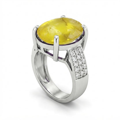Yellow Sapphire Women Ring - Wide-Band