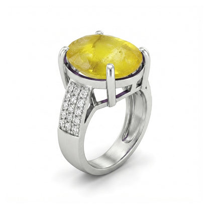 Yellow Sapphire Women Ring - Wide-Band
