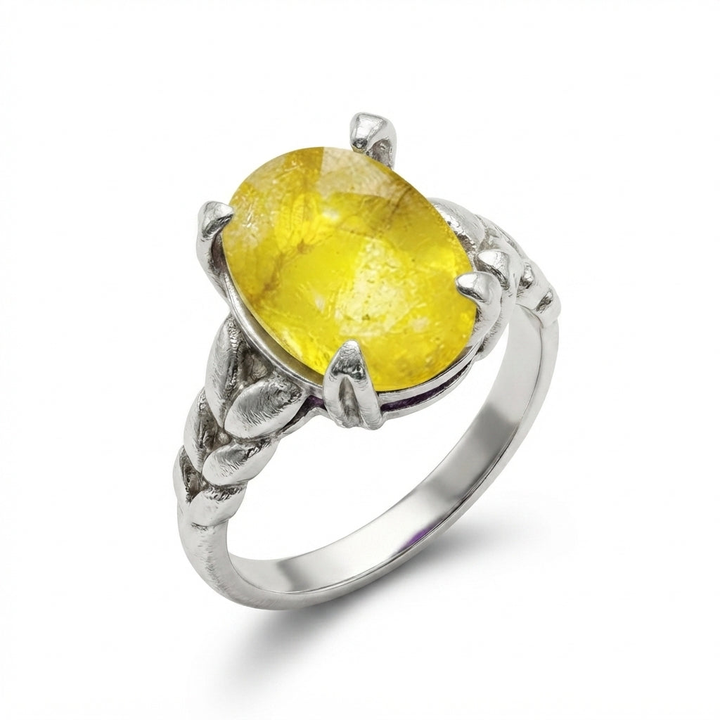 Yellow Sapphire Women Ring - Braided