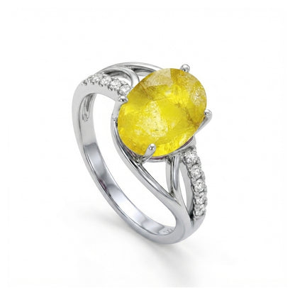 Yellow Sapphire Women Ring - Pavé Bypass