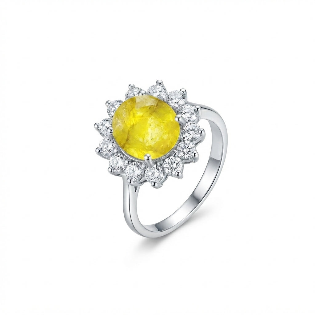 Yellow Sapphire Women Ring - Oval Sunburst