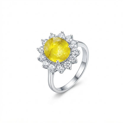 Yellow Sapphire Women Ring - Oval Sunburst