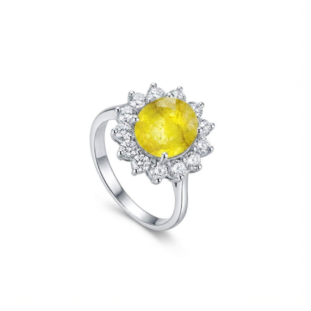 Yellow Sapphire Women Ring - Oval Sunburst