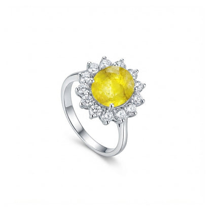 Yellow Sapphire Women Ring - Oval Sunburst