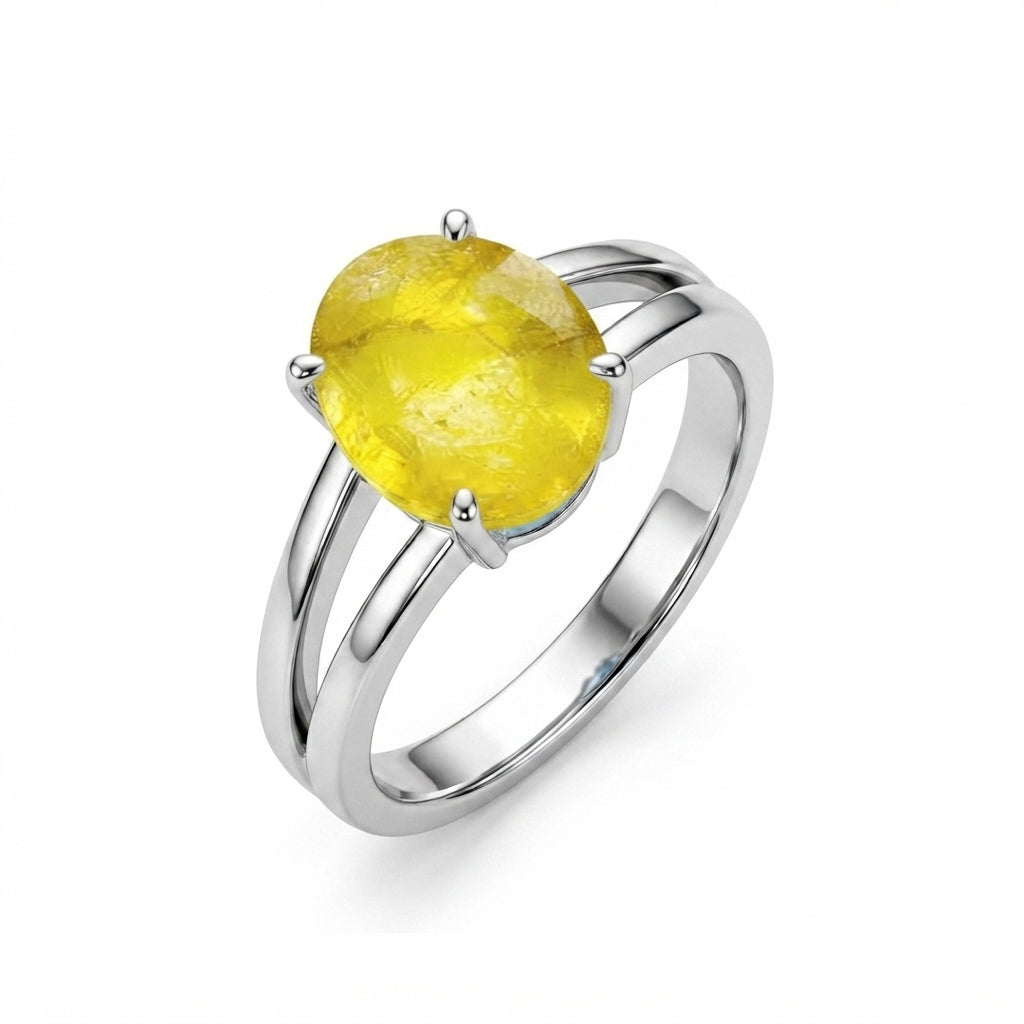 Yellow Sapphire Women Ring -  Double-Band