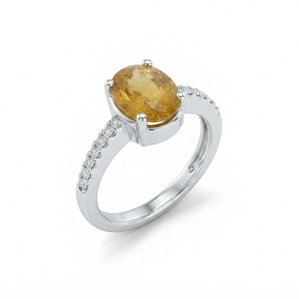 Yellow Sapphire Women Ring - French-Set