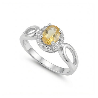 Yellow Sapphire Women Ring - Open-Shoulder Halo
