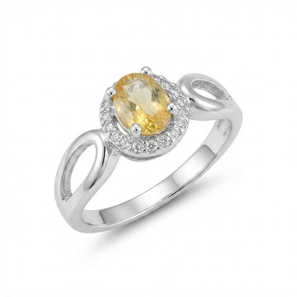 Yellow Sapphire Women Ring - Open-Shoulder Halo