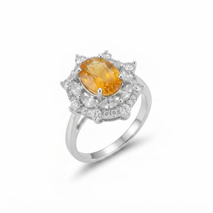 Yellow Sapphire Women Ring - Pavé Sunburst