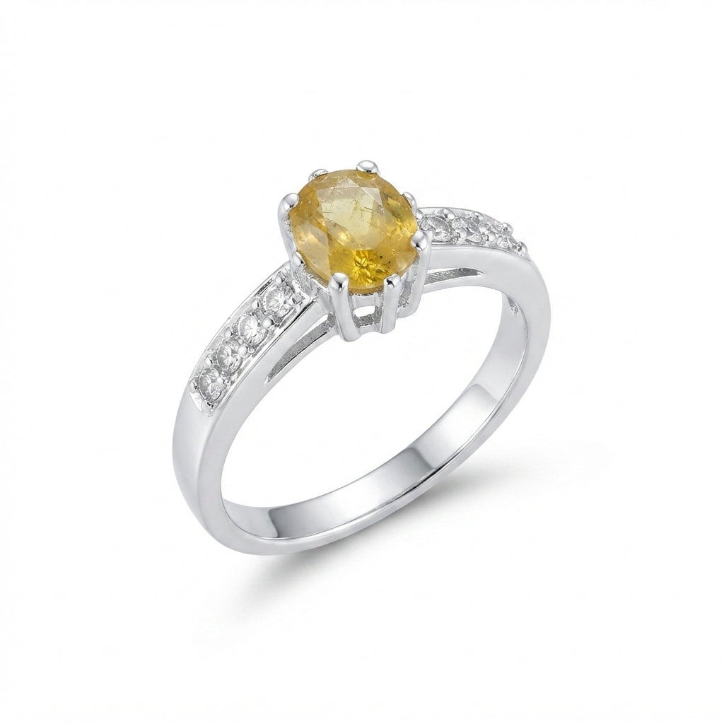 Yellow Sapphire Women Ring - Bordered