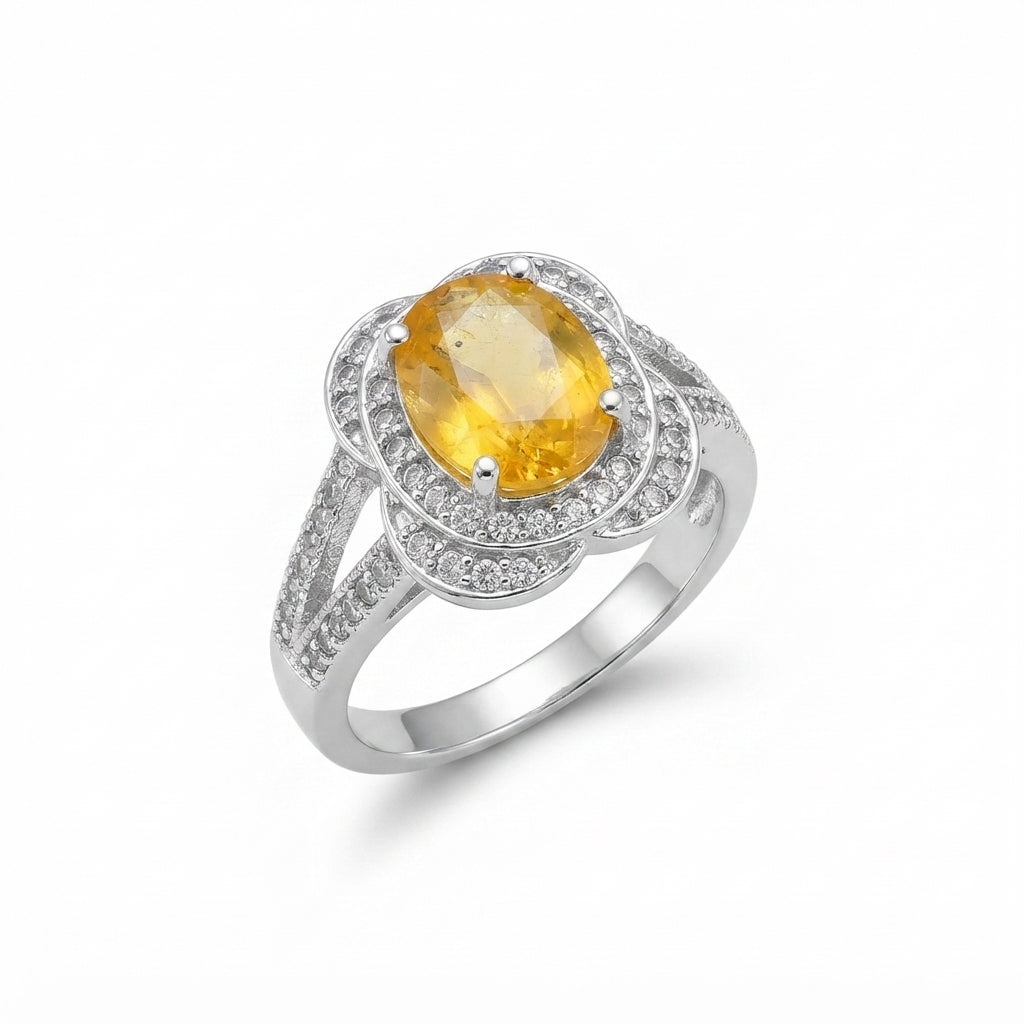 Yellow Sapphire Women Ring - Petal-Tiered